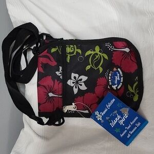 NWT Island Spirit Hawaiian Collection Crossbody Bag Pink Black Floral Travel